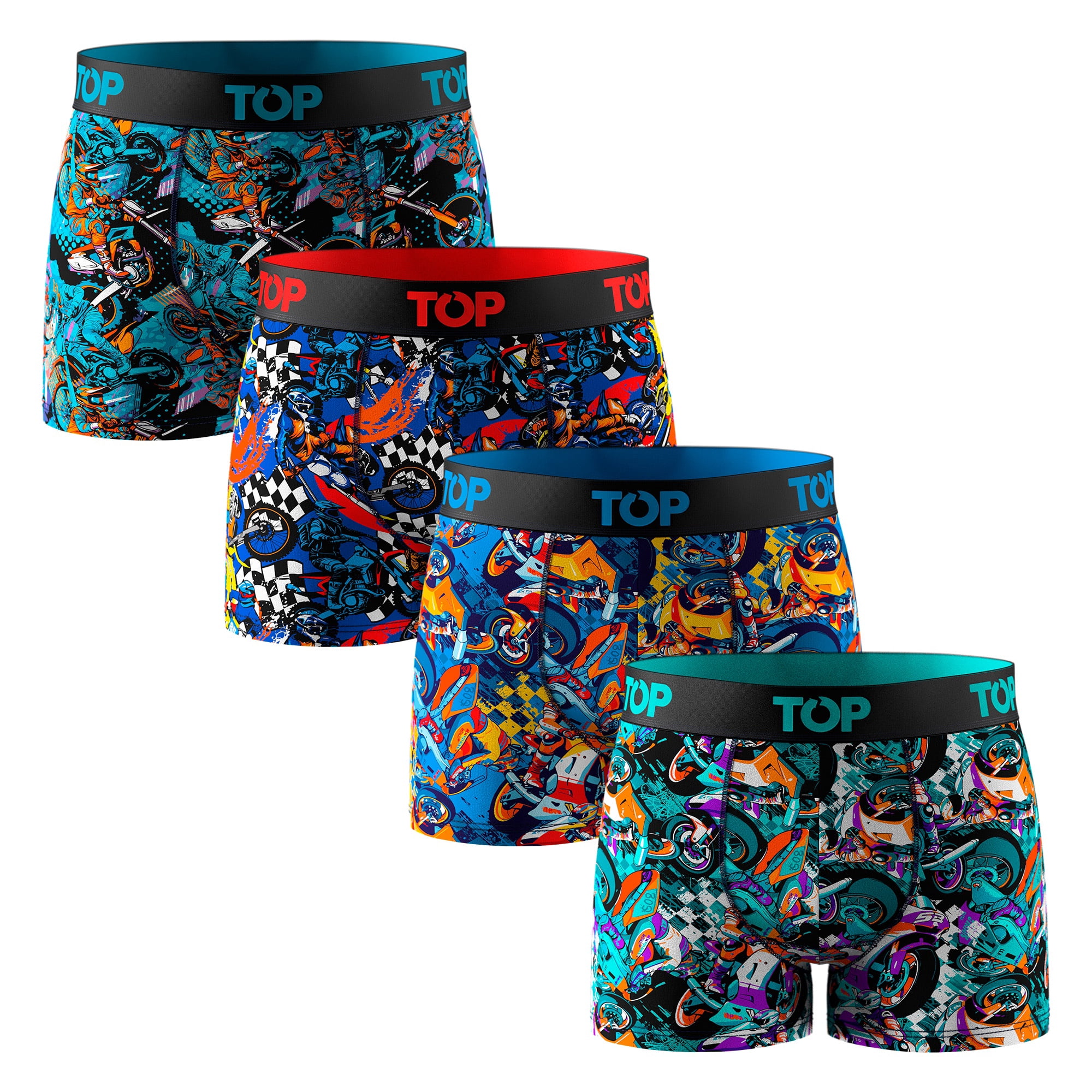 Bóxer Medio Niño Algodón Pack 4 Motores C2 Top