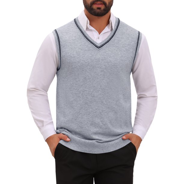 INSPIRE CHIC Chaleco de Suéter para Hombre Cuello en V Jersey Sin Mangas Top M Gris Claro