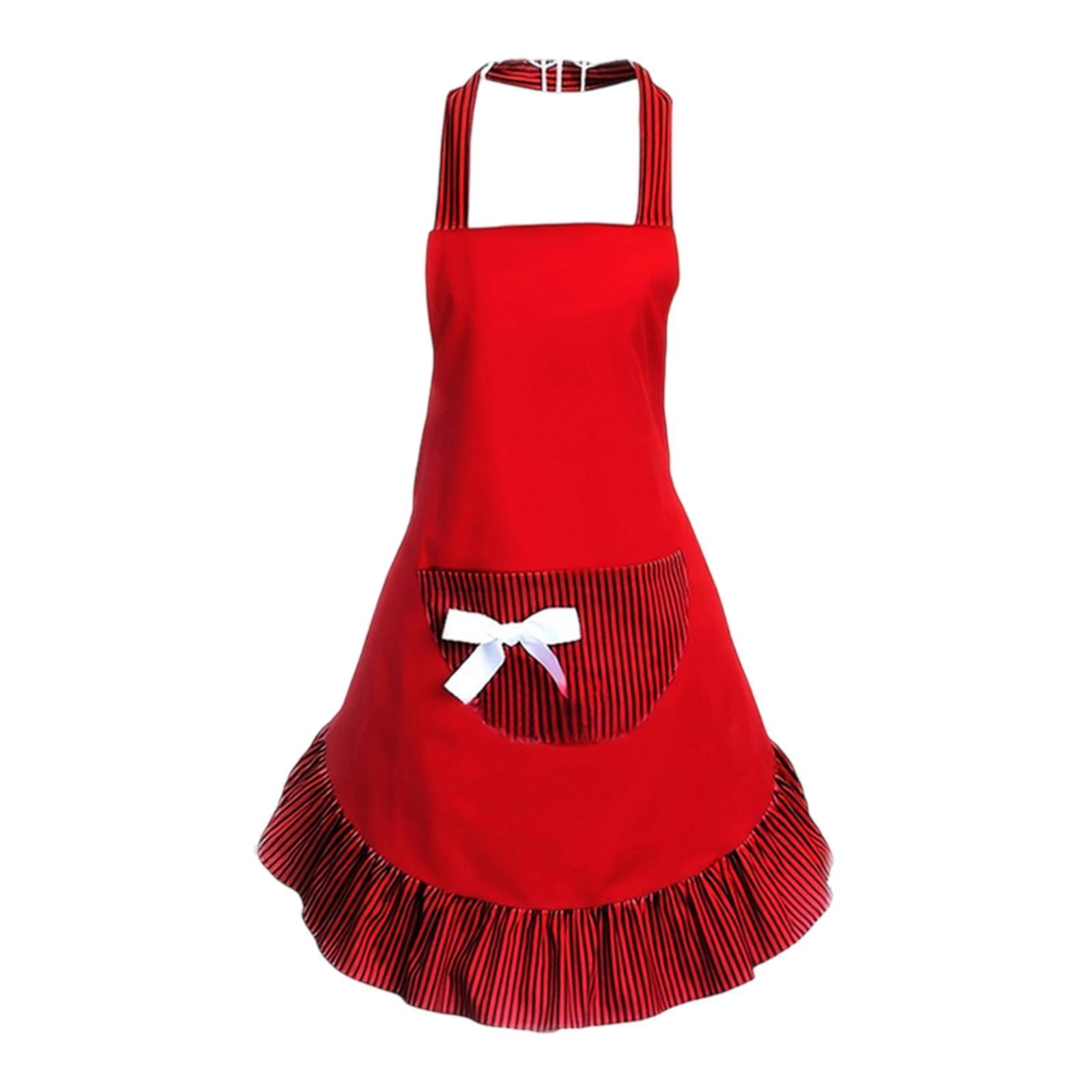 Bothyi - Delantal Divertido Con Lazo Y Volantes Para Damas, Bonito Y Encantador, Diseño Vintage Para Restaurante, Color Rojo