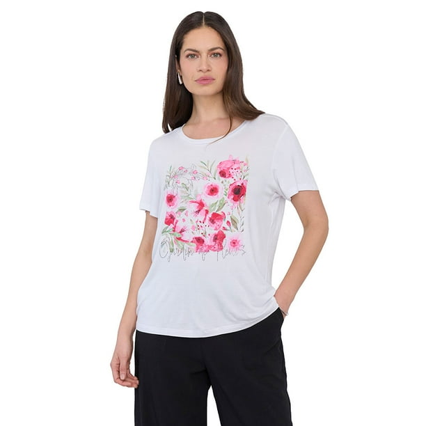 Polera Mujer Focal Print Tachas Blanco Corona