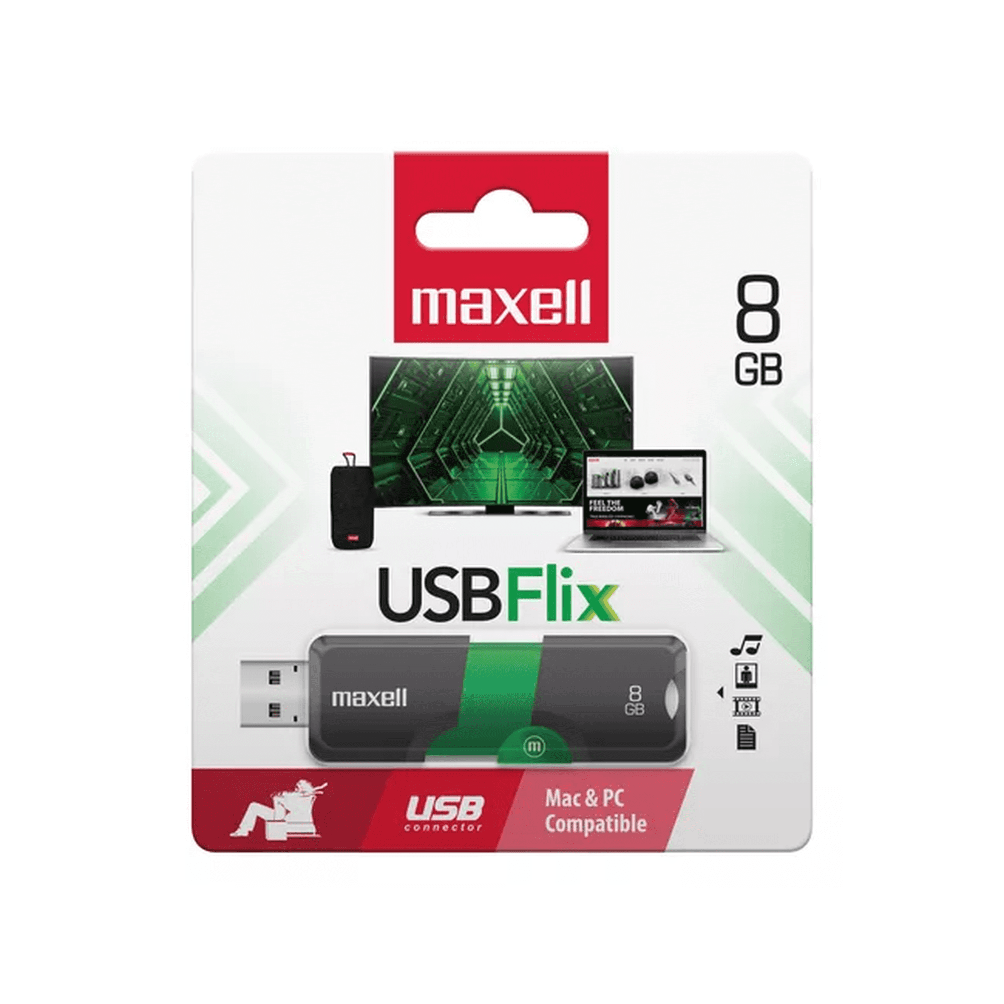 Genérico - Pendrive Maxell Flix 8gb 2.0, Verde, Diseño Liso