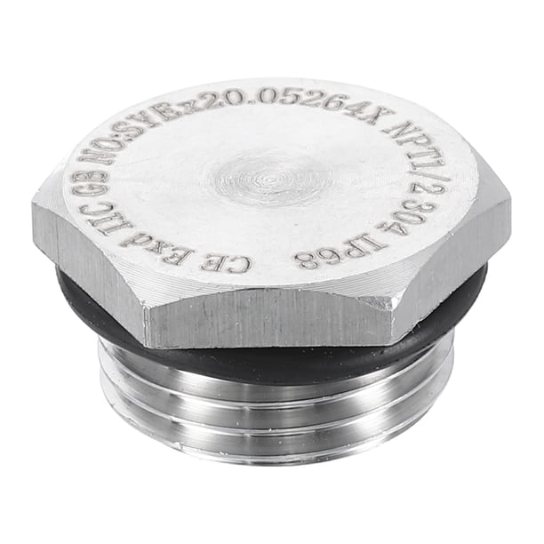 Uxcell 304 Tapón de Tubo de Acero Inoxidable Conector 1/2" NPT Rosca Macho Cabeza Hexagonal Exterior Tapones de Cabeza Hexagonal con Anillo de Goma de Sellado para Tubo de Aire Agua Aceite Gas
