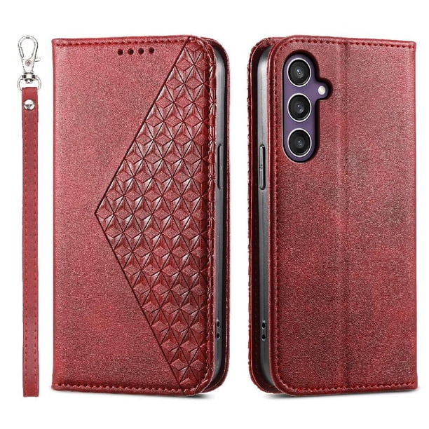 Funda Flip FOXDOCK para Samsung Galaxy S24 Plus , Estilo Billetera con Diseño Rombo, Correa de Mano y Soporte, Uso Diario