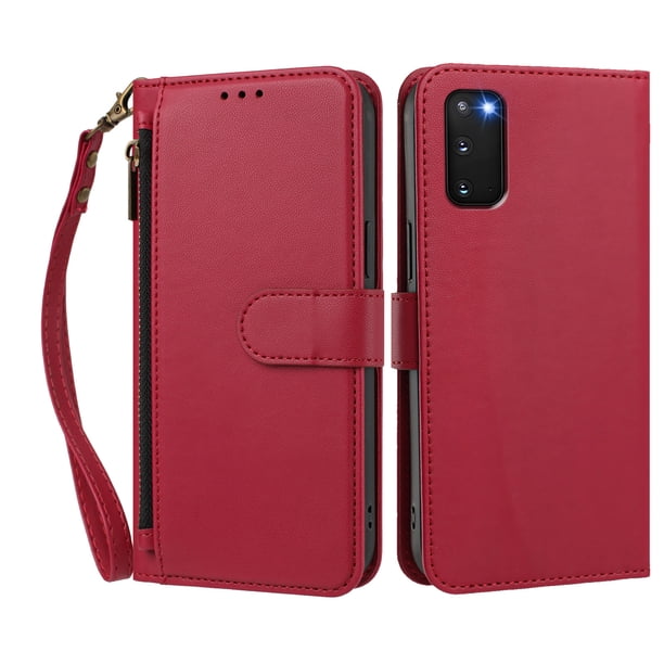 Funda Tipo Billetera para samsung galaxy S20 FE con Soporte y Bolsillo con Cierre Rojo