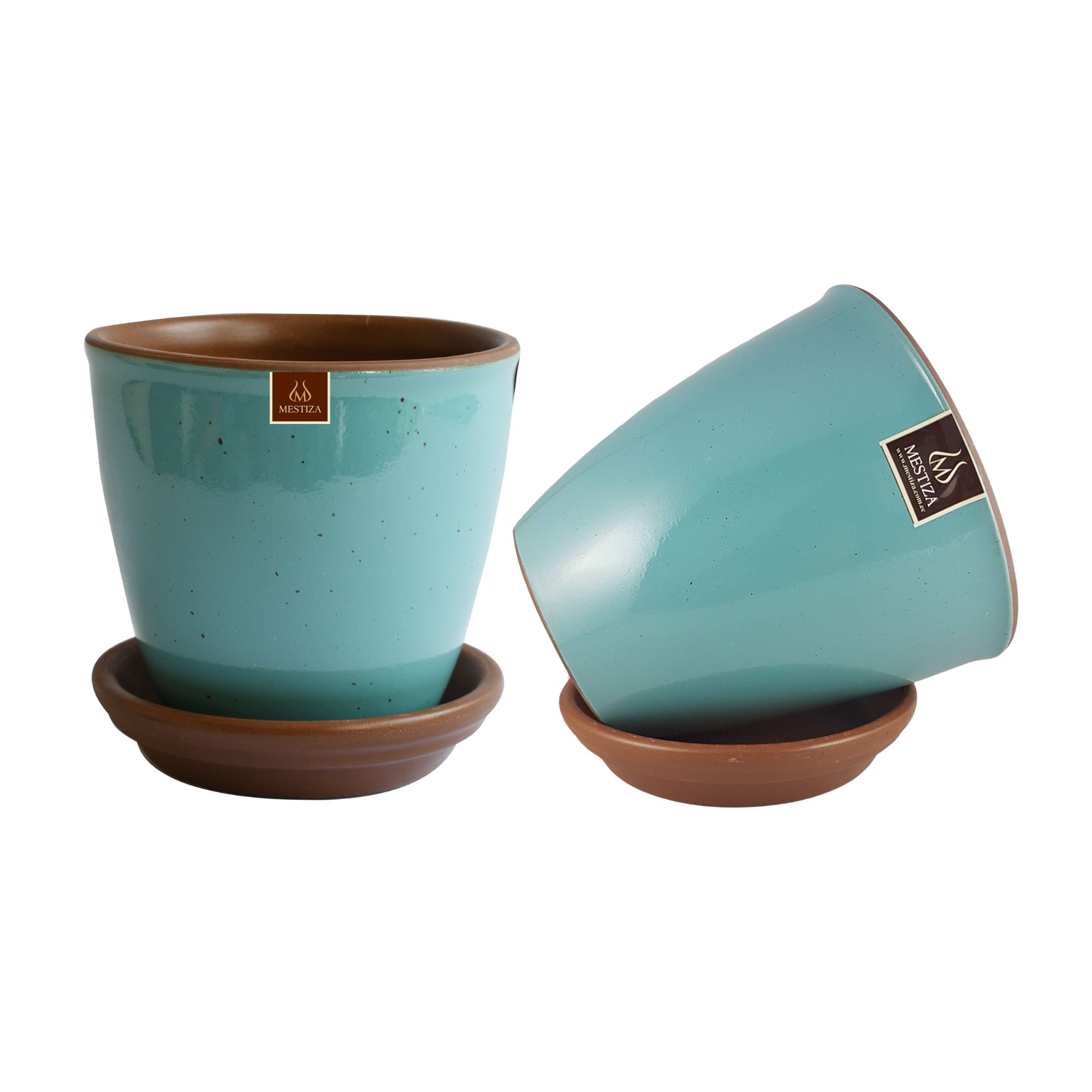 Pottery - Set De 2 Maceta Zafiro 17Cm Esmeralda Y Sus Platos