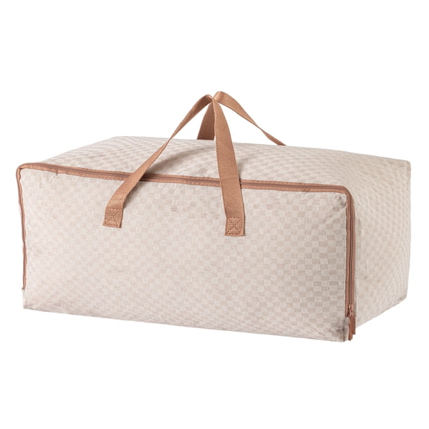 1 Paquete de Almacenamiento de Ropa, Bolsas de Almacenamiento Floral, Bolsas de Mudanza para Organizar Dormitorio, Ropa, Almacenamiento de Armario con Asas Marrón Claro 27.6*19.7*9.8in