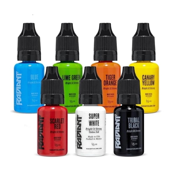 Set de tintas para tatuajes Radiant Colors 7, colores primarios, 15 ml, fabricado en EE. UU.