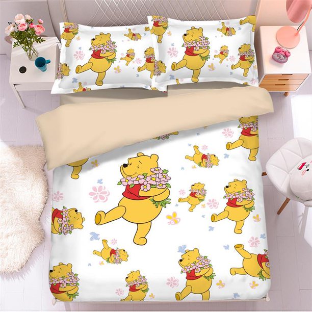 Winnie the pooh Duvet Cover Comforter Cover Set Cute Bedding Set Gifts for Kids Boys Girls Home Decoration Queen King Full Size Bed Sheets