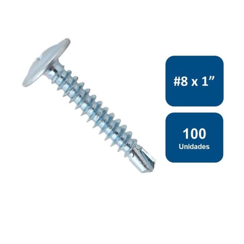 Anclajes - Tornillo Cabeza Lenteja Punta Broca #8 X 1"" 100Un