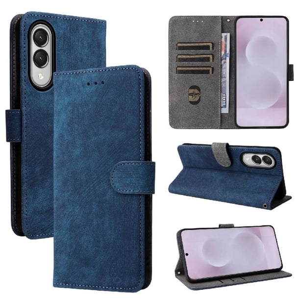 Funda Billetera para Samsung Galaxy S25 Edge con Soporte - Cartera de Cuero con Ranuras Azul