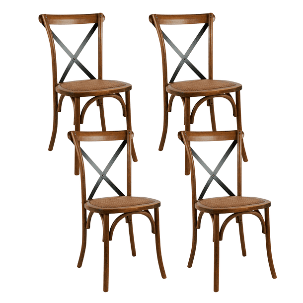 Klik Muebles - Pack De 4 Sillas Crossback Madera Rattan - Café Vintage