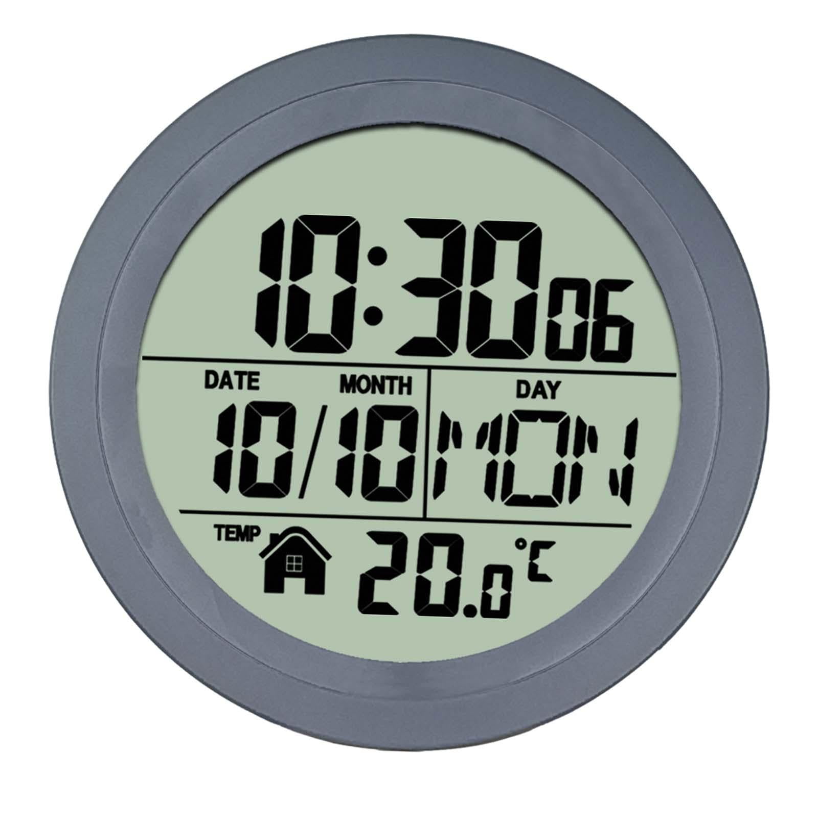Magideal - Reloj De Pared Digital Para Baño De 14,6 Cm Con Ventosa, Pantalla Lcd, Calendario Versátil Y Resistente, Mes, Fecha, Día Para Zona De Spa, Lavandería Marco De Pp Gris