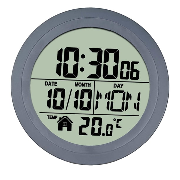 Reloj de pared Digital para baño de 14,6 cm con ventosa, pantalla LCD, calendario versátil y resistente, mes, fecha, día para zona de SPA, lavandería Marco de PP gris
