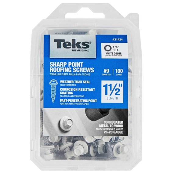 Tornillos TEKS 21424 #9 x 3,8 cm para techos blancos, paquete de 100 unidades