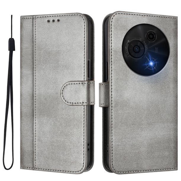 Funda Cartera para TCL 60 NxtPaper Protección 360° con Ranuras para Tarjetas y Soporte Gris