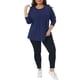 thumbnail image 2 of Top de talla grande para mujer de manga larga con cuello redondo, camisas plisadas de ajuste holgado, túnicas 1X azul marino, 2 of 6