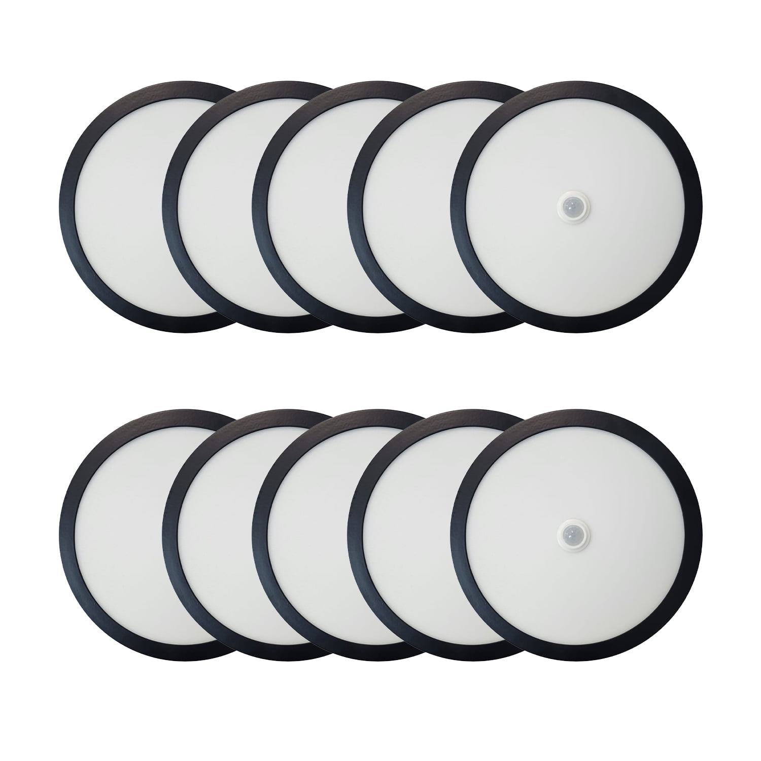 Hbled - Pack 10 Panel Redondo Led Eco Sobrepuesto Negro Con Sensor 18w Frío