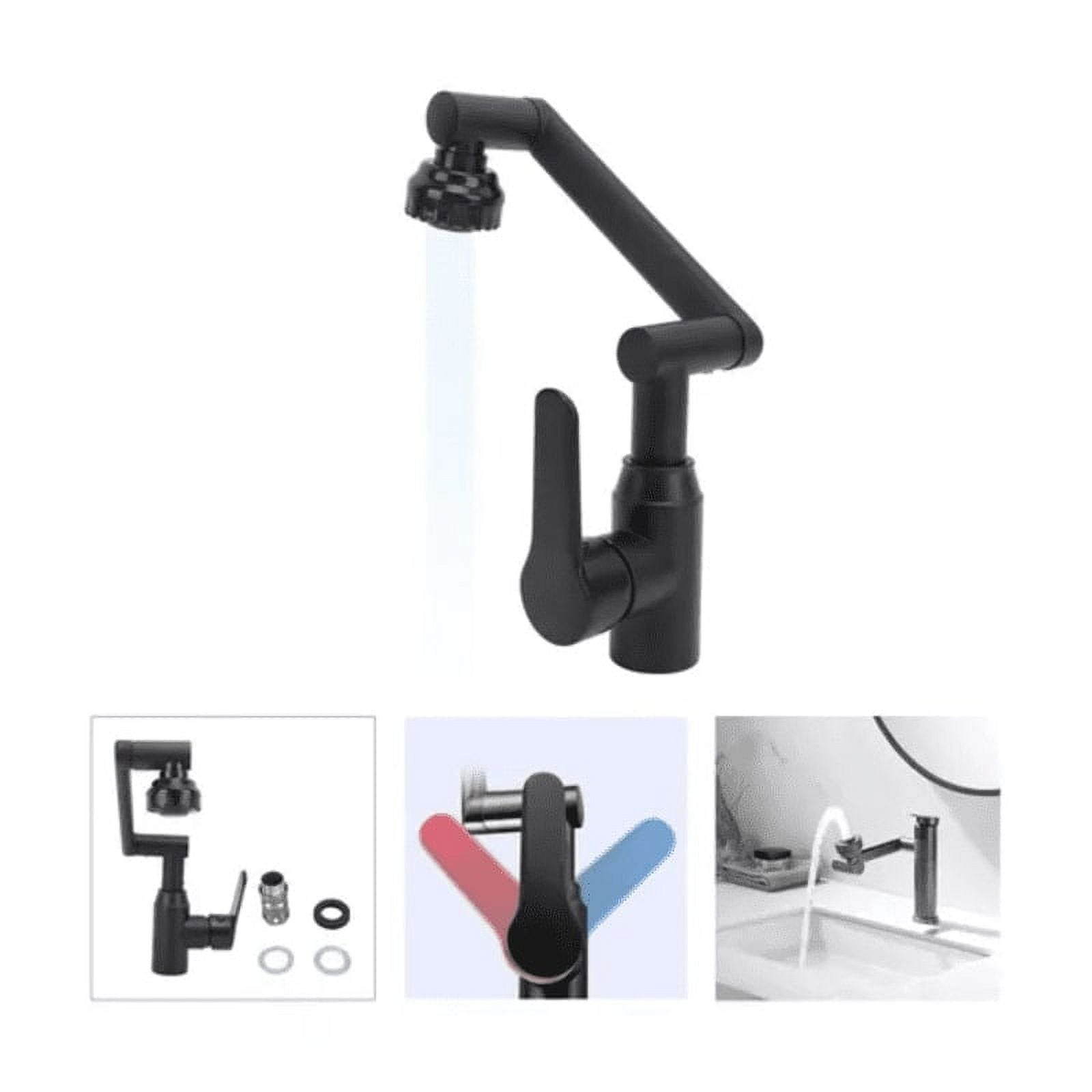 Genérico - Grifo Lavamanos Agua Fria Y Caliente Plegable Movible Giratorio Negro