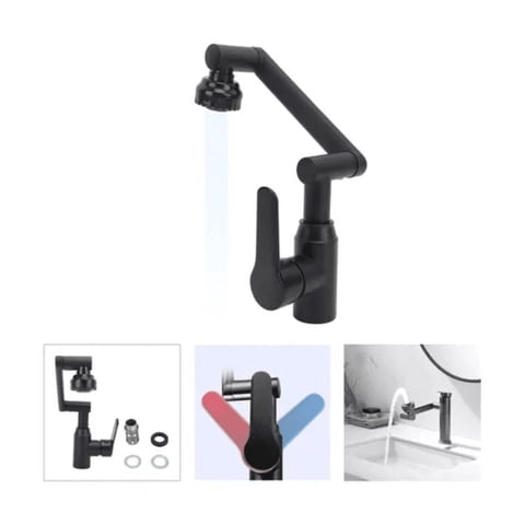 Genérico - Grifo Lavamanos Agua Fria Y Caliente Plegable Movible Giratorio Negro