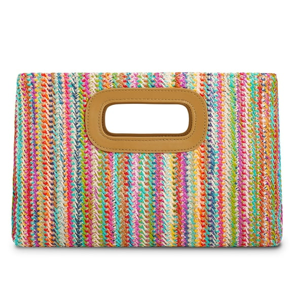 Bolso de mano de paja Kseymeir con asa superior para mujer, colorido