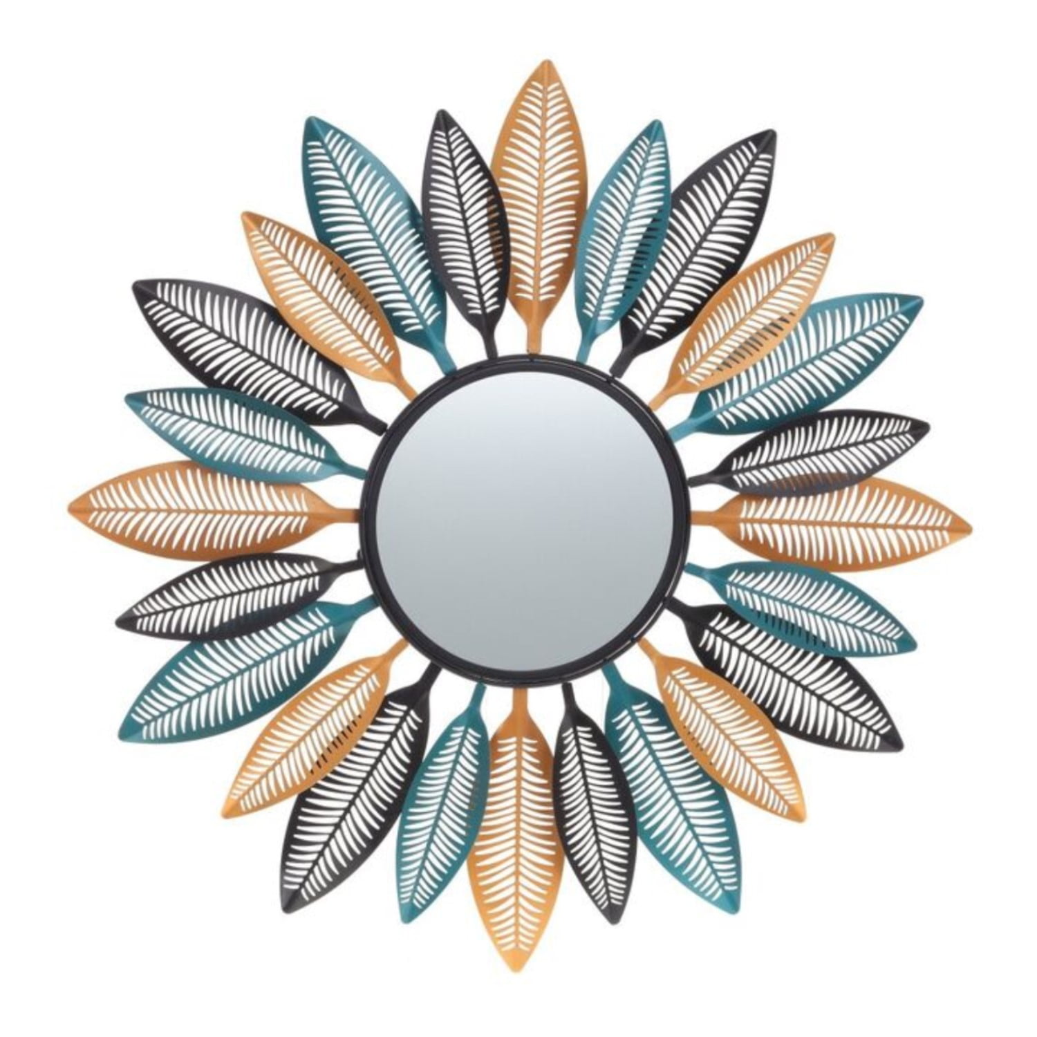 Mundo Online - Espejo Deco Mural Boho Modern Plumas De Metal 80 Cm