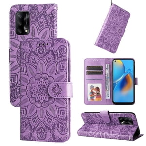 Funda Tipo Cartera Foxdock Para Oppo A74 4G , Diseño Girasol En Relieve, Cuero Pu, Cierre Magnético, Soporte Y Tarjetero