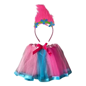 Cosplay - Disfraz Trolls Poppy Amapola Para Niña Tutu + Cintillo