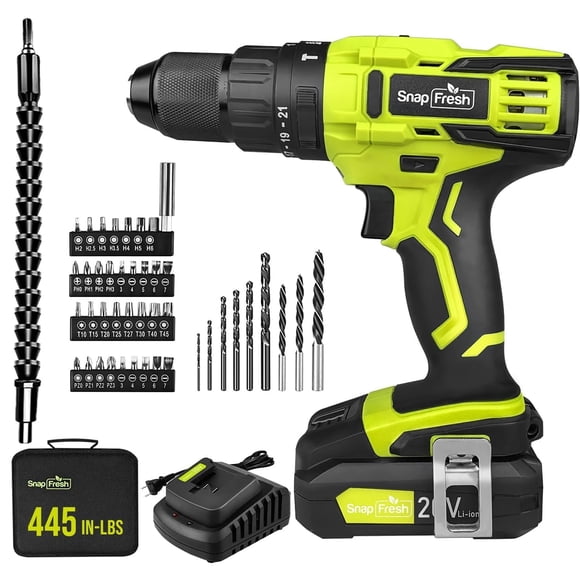 Taladro de impacto inalámbrico SnapFresh 20 V 2.0 Ah con 43 brocas