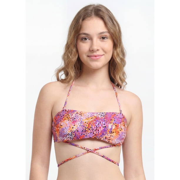 Bikini bandeau strapless estampado naranja Talla S