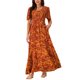 thumbnail image 4 of INSPIRE CHIC Vestido Maxi de Rayón Floral para Mujer con Cuello en V, Mangas Volantes, Volantes en Capas y Bolsillos, Rojo Ladrillo L, 4 of 5