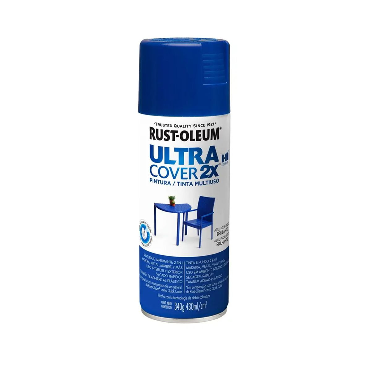Rust-oleum - Pintura En Spray Ultra Cover 2x Multiuso Azul Profundo Brillante 340 G