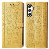 Funda Cartera Foxdock Para Samsung Galaxy A25 5G , Flip Pu Con Relieve De Gatos Y Perros, Tarjetero Y Soporte