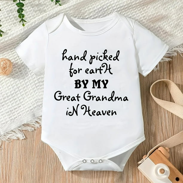 Baby Short Sleeve Letter "GREAT GRANDMA IN HEAVEN" Graphic Cotton Casual Romper Bodysuit For Newborn Infant Girls And Boys Toddler Summer Clothes