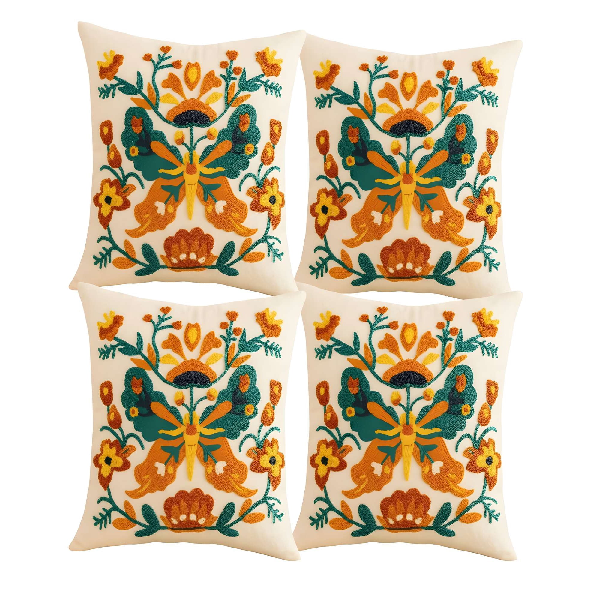 Genérico - Pack De 4 Fundas De Cojin Bordadas 45x45 Beige 02