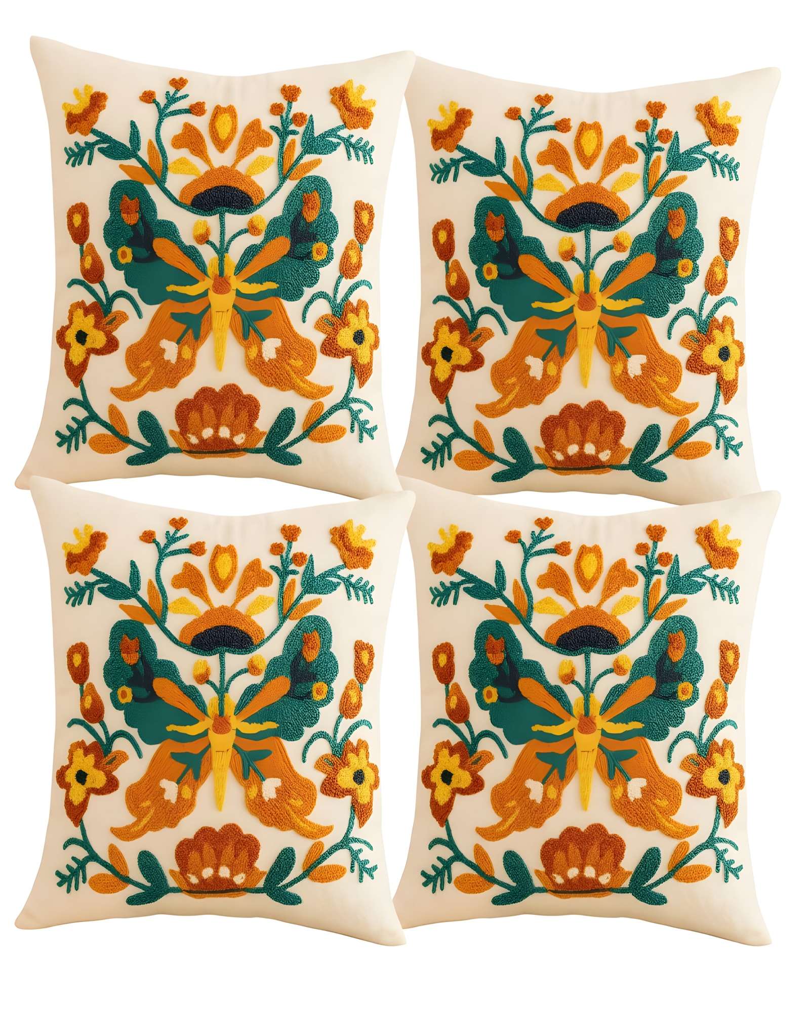 Genérico - Pack De 4 Fundas De Cojin Bordadas 45X45 Beige 02