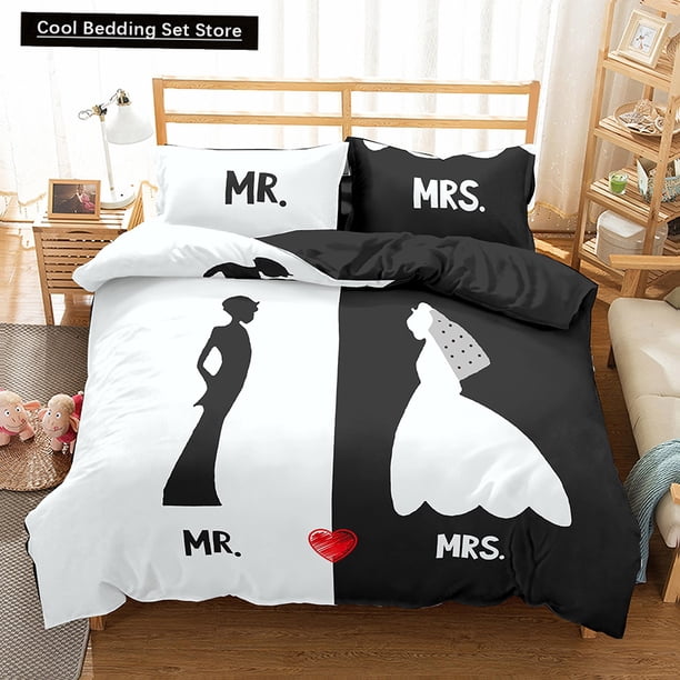 Lover Couples Duvet Cover Black and White Printed Bedding Set for Adults Valentine's Day Bedroom Decor Quilt Cover Bed Sheets