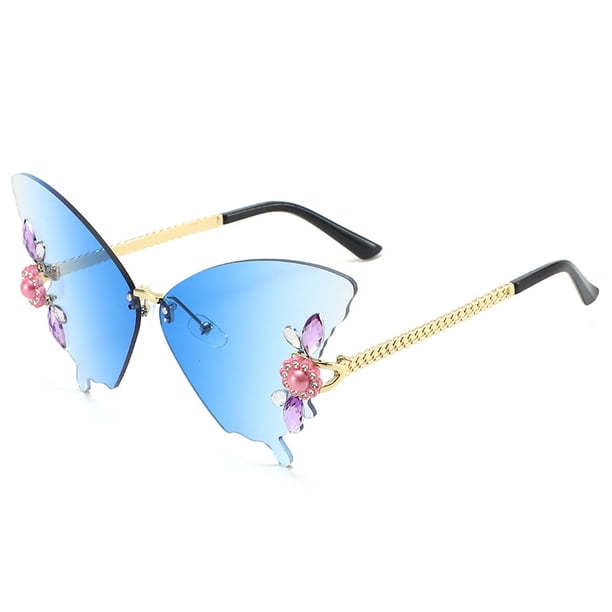 Women's Butterfly Shape Rhinestone Rimless Sunglasses UV Blocking Sunglasses For Driving Fishing Hunting Hiking Outdoor Sports