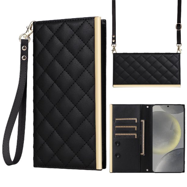 Funda Tipo Cartera Acolchada con Correa para Samsung Galaxy S25 PlusNegro