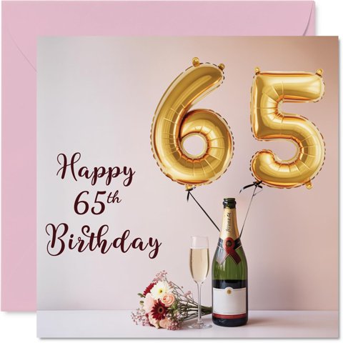 Tarjeta De Felicitación Stuff4 Con Globos Y Burbujas Para Cumpleaños 65, 5.7 Pulgadas
