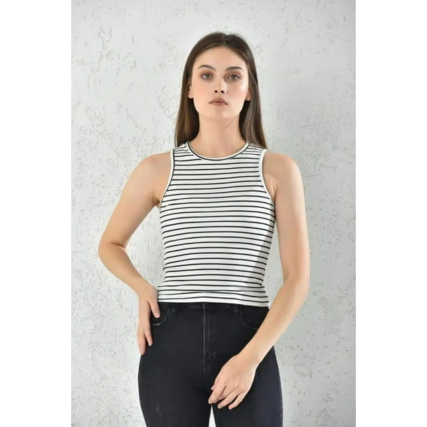 Polera Musculosa Mujer Rayado Sin Mangas Talla S