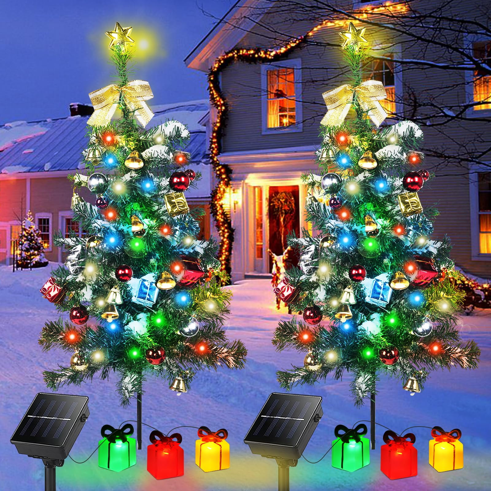 Luces Solares Para Árbol De Navidad Aukora, 31 Cm, 8 Modos, Paquete De 2