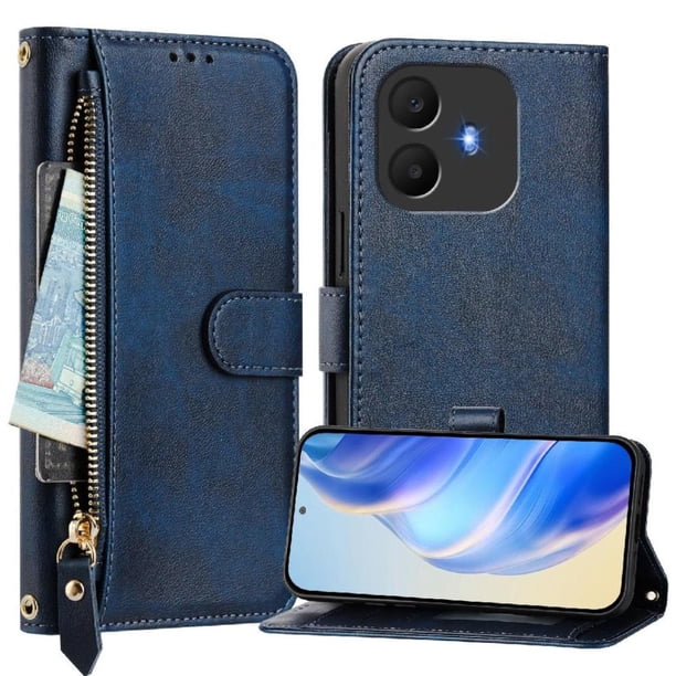 FOXDOCK Funda Tipo Cartera para Realme 16 Cuero PU con Cremallera y Correa de Muñeca, Ranuras para Tarjetas, Soporte Plegable, Cierre Magnético