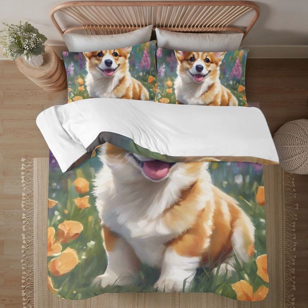 The Queen’s Corgi Soft 3D Printed Duvet Cover Bedding Set with Comforter Cover 3 Piece Set
