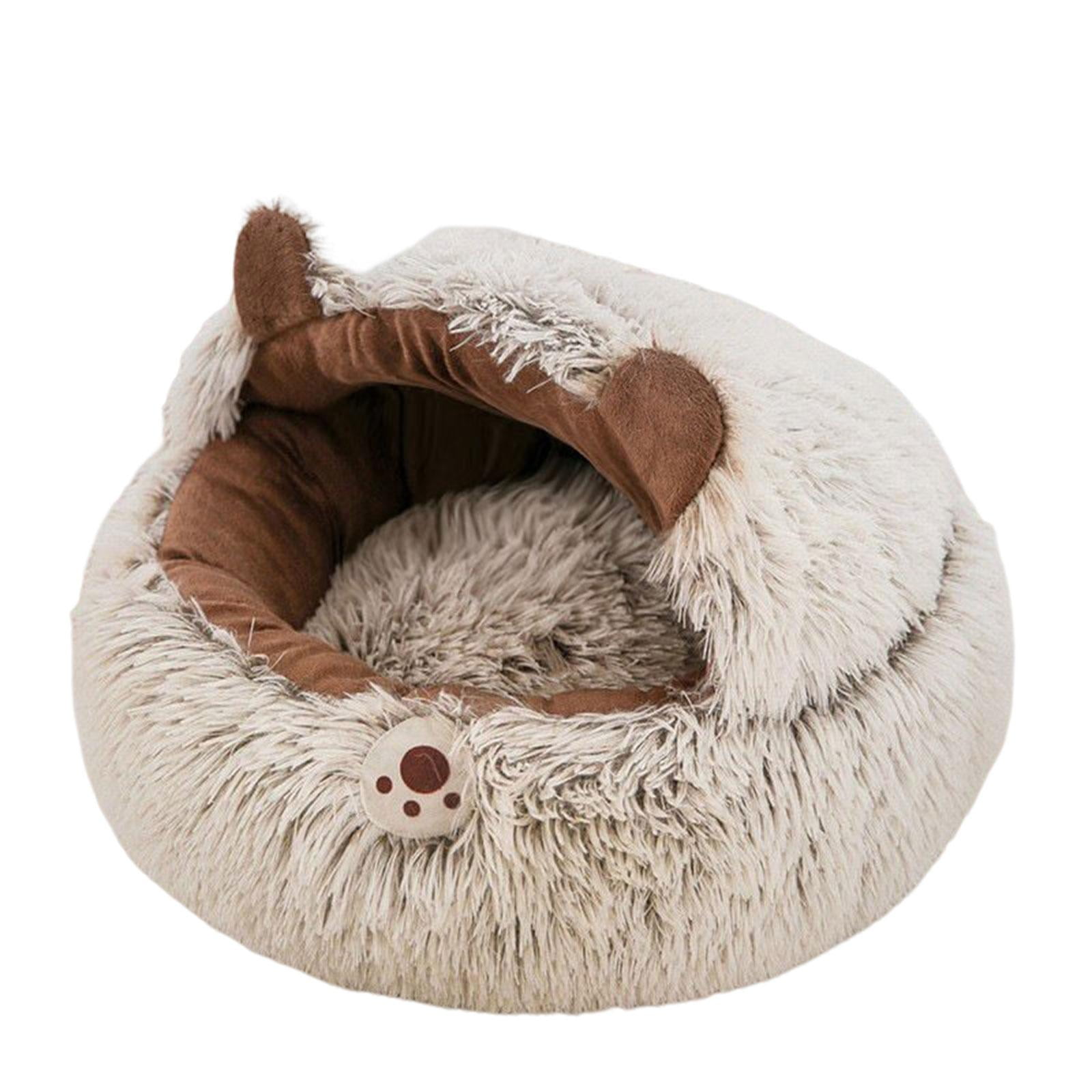 Magideal - Cama Para Gatos Para Gatos De Interior Felpa Parte Inferior Antideslizante Semicerrada Con Cojín Extraíble Y Lavable Cueva Invierno Dormir Suministros , Marrón, Los 40cm Marrón 40cm