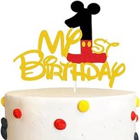 Decoración Para Tartas Lecakto, Diseño De Ratón Con Purpurina Dorada Para Mi Primer Cumpleaños