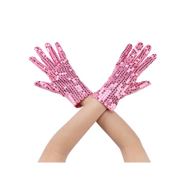 INSPIRE CHIC Guantes de lentejuelas para mujer, guantes de muñeca completos brillantes, mangas de baile para fiesta, banquete, disfraz, vestido de graduación, rosa