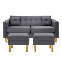 Bodevir - Sofa New Retro 3C + 2 Pouf Felpa 01 Gris