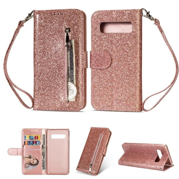 Funda para FOXDOCK Elegante funda Samsung Galaxy S10 Plus Glitter con cremallera-Ideal para el uso diario
