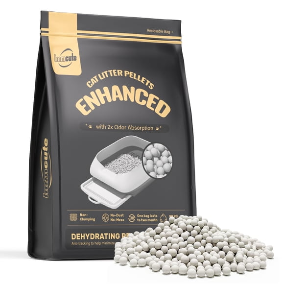 Pellets de arena para gatos IMMCUTE, control mejorado de olores de zeolita de 4,08 kg