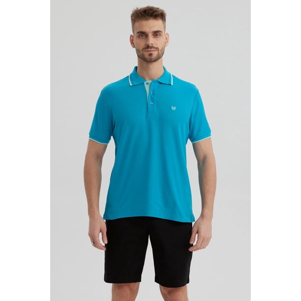 Polera Hombre Piqué Básica Lisa Turquesa - ll